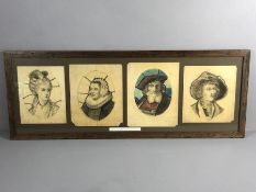 Framed collection of four stained glass working drawings from Morris & Co, c.1900, each drawing with