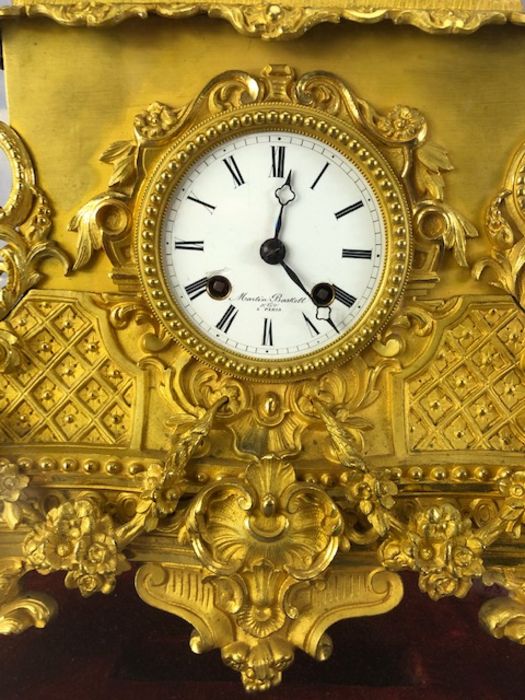 Large French Gold ornate mantle clock by Martin Baskett & Co Paris approx height to top of dome - Image 5 of 7