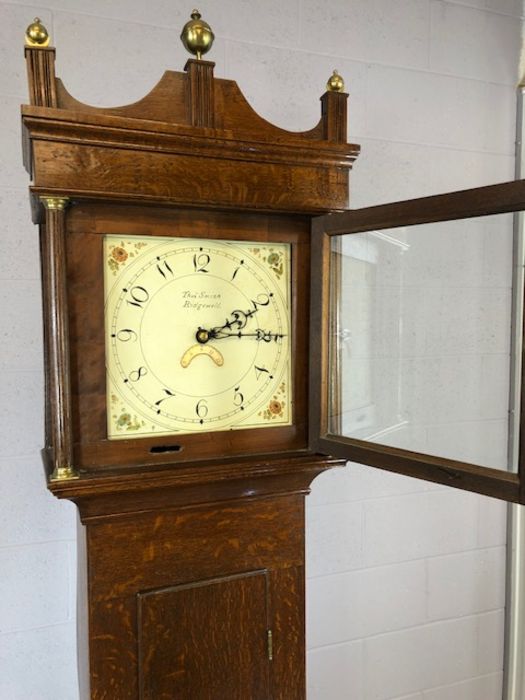 Oak longcase clock by Thomas Smith of Ridgewell, circa 1870, with birdcage type movement, rope- - Image 5 of 9