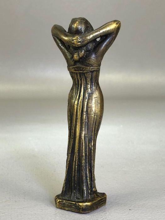Art Nouveau Bronze figure of a young lady with hands behind her head approx 10cm tall - Image 4 of 6
