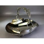 Silver 925 basket made in Italy on four scroll feet and floral spray handle approx 22cm across and