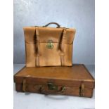 Small vintage leather suitcase and leather satchel