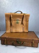 Small vintage leather suitcase and leather satchel