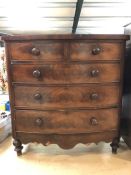 Mahogany bow-fronted chest of five drawers, approx 120cm x 53cm x 121cm tall (A/F)