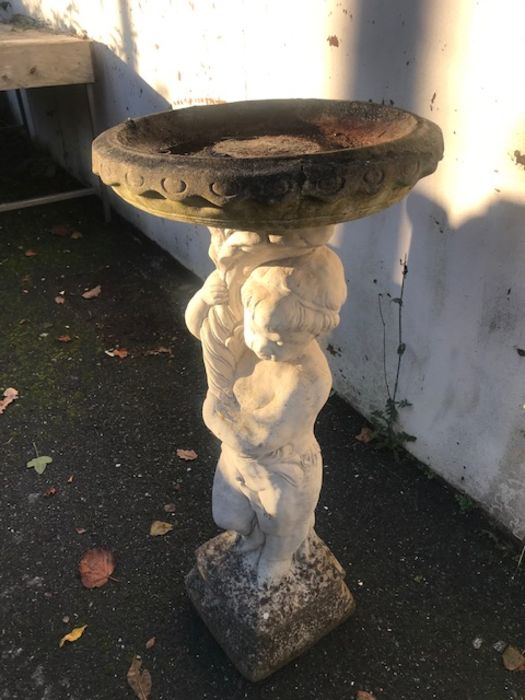 Stone birdbath supported by a figure of a child, approx 87cm in height - Image 2 of 5