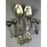 Two American silver spoons both marked sterling and four smaller silver spoons