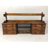 Antique walnut desk top with six drawers, turned handles and shelf over, approx 95cm x 22cm x 49cm