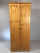 Pine two door wardrobe with hanging rail and shelf, approx 73cm x 51cm x 180cm tall