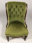 Button-back nursing / bedroom chair on original castors, approx 85cm in height