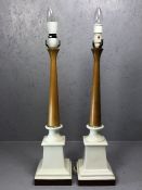Pair of ceramic and wooden lamp bases, approx 63cm tall