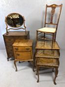Collection of five small pieces of furniture to include nest of tables, small chest of drawers,