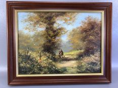 LES PARSON, oil on canvas of a countryside scene, signed lower left, approx 39cm x 29cm