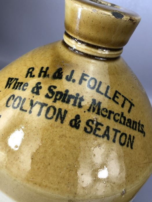 Two vintage stoneware cider flagons, the larger marked 'R. H. & J. FOLLETT, Wine and Spirit - Image 4 of 4