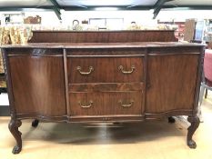 Two door, two drawer sideboard on lions paw feet with upstand, wo original keys and original cutlery