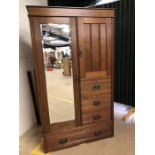 Victorian Gentleman's wardrobe with shelves, drawers, bevel-edged mirror and hanging space, approx