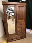 Victorian Gentleman's wardrobe with shelves, drawers, bevel-edged mirror and hanging space, approx