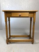 Small pine console table with single drawer, approx 72cm x 37cm x 68cm tall
