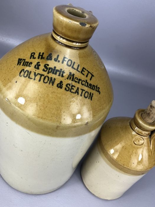 Two vintage stoneware cider flagons, the larger marked 'R. H. & J. FOLLETT, Wine and Spirit - Image 2 of 4
