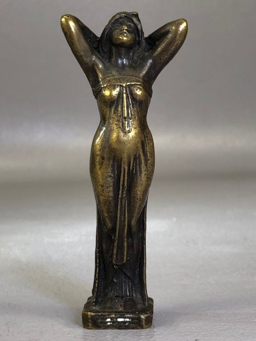 Art Nouveau Bronze figure of a young lady with hands behind her head approx 10cm tall - Image 2 of 6