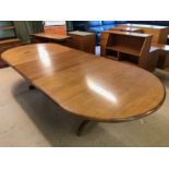 Mid Century G-Plan oval extending teak dining table, approx 300cm x 116cm (fully extended)