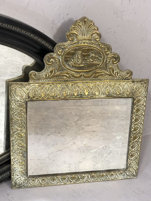 Decorative brass-framed mirror, approx 50cm x 39cm, an oval ebonised wall mirror, approx 81cm x - Image 3 of 4