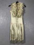 1920's flapper girl beadwork dress with feather shawl (A/F) together with a collection of further