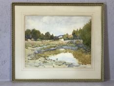 H SCHRADER, watercolour of a river scene, signed bottom left, approx 54cm x 41cm