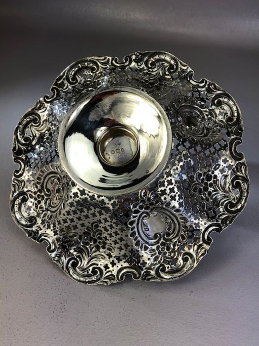 Victorian Silver Hallmarked Bon Bon Dish on circular foot Sheffield 1896 by M Bros approx 20cm - Image 5 of 6