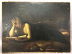 Italian School, Oil on board, after ANTONIO DA CORREGGIO (1489-1534) Mary Magdalene reading in a
