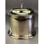 Oval Silver plated Biscuit barrel with lid stamped to base Claridge A (approx 16cm tall)