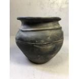 Ancient Celtic Grey Ware pot restored from fragments found near Peterborough, aprox 19cm tall