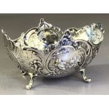 Silver Victorian Hallmarked repousse bowl on four scroll feet London by George Piercy approx 120g