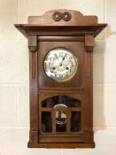 Kienzle German wall clock c.1920s, Harvey Nicholls label to reverse, strikes on hour and half