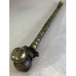 Antique opium pipe with rope pattern and floral embellishment, approx 38cm in length