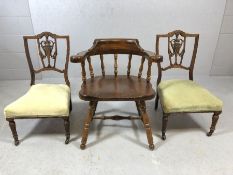 Two carved Victorian bedroom chairs and a substantial elbow chair