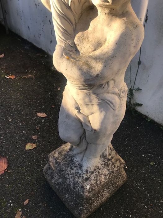 Stone birdbath supported by a figure of a child, approx 87cm in height - Image 4 of 5