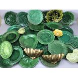 Collection of decorative vintage plates and dishes, many with leaf design (approx 32)