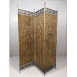 Metal and rattan decorative screen / room divider, approx 150cm in length x 183cm in height