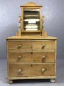 Antique pine chest of four drawers / dressing table with adjustable mirror over, approx 88cm x