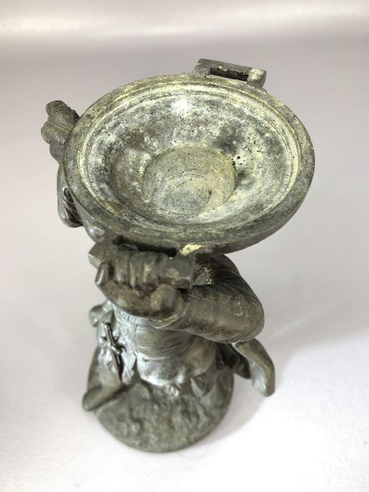 Bronze of a boy candle holder with hollow trunk spill vase behind approx 28cm tall - Image 5 of 5