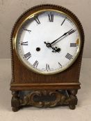 Oak bracket clock by Hamburg American Clock Company. c.1900, gongs on the hour and half hour,