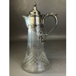 Hallmarked Victorian Silver and etched Glass Claret Jug, Birmingham 1868 by maker Gough &