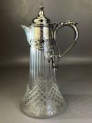 Hallmarked Victorian Silver and etched Glass Claret Jug, Birmingham 1868 by maker Gough &