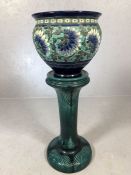 BURMANTOFTS: a faience blue and turquoise glazed jardinière, with incised stylised chrysanthemum
