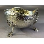 Silver Victorian Hallmarked Bowl with three pad feet, unusual wavy edge to rim London 1880 approx
