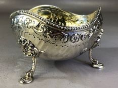 Silver Victorian Hallmarked Bowl with three pad feet, unusual wavy edge to rim London 1880 approx