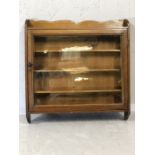 Small Antique wall-hanging display case with glazed door, four shelves and key, approx 56cm x 58cm