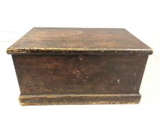 Large stained pine vintage tool / storage box, approx 87cm x 54cm x 44cm tall