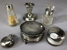 Collection of A/F hallmarked silver items to include sovereign holder A/F, candle stick etc (6