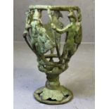 Bronze Roman-style gladiator goblet on foliate base, approx 15cm tall